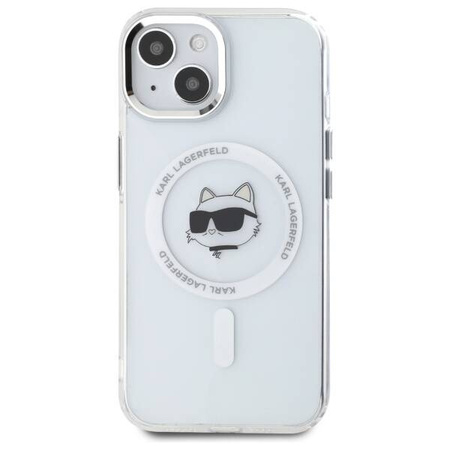Etui Karl Lagerfeld IML Metal Choupette Head MagSafe na iPhone 15 Plus - białe