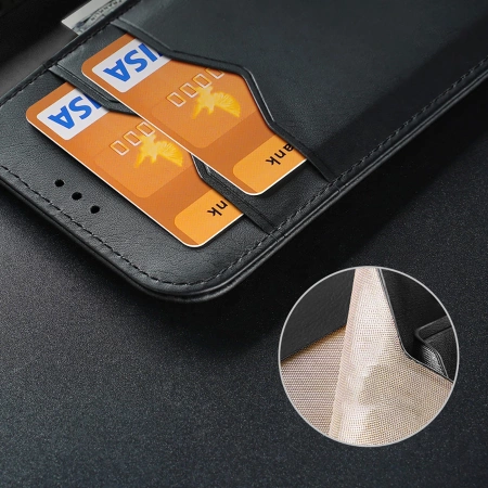 Dux Ducis Hivo iPhone 16e Hülle mit Klappdeckel und RFID-Schutz - Schwarz