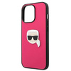 Oryginalne Etui IPHONE 13 PRO Karl Lagerfeld Hardcase Leather Ikonik Karl`s Head Metal (KLHCP13LPKMP) różowe