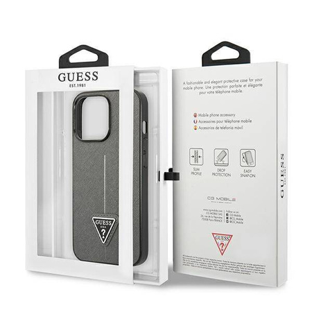 Original Case IPHONE 14 PRO Guess Hardcase Saffianotriangle Logo (GUHCP14LPSATLG) silver
