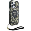 Original Case IPHONE 16 PRO Guess HC IML Leopard Triangle Cord Strap brown