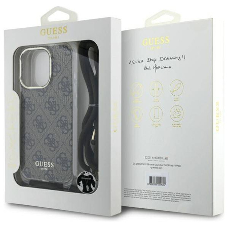 Original Handyhülle IPHONE 16 PRO Guess Hardcase Crossbody Cord 4G Print (GUHCP16LHC4SEW) braun