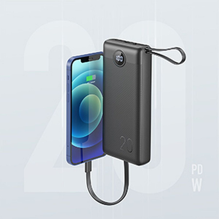 Bateria zewnętrzna (Powerbank) VEGER C20 - 20 000mAh (Micro + Typ C + Lightning 8-pin) czarny (W2047)