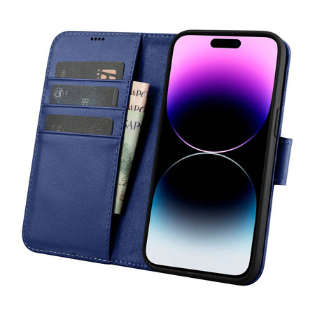 iCarer Wallet Case 2in1 iPhone 14 Pro Max Leder Flip Cover Anti-RFID blau (WMI14220728-BU)