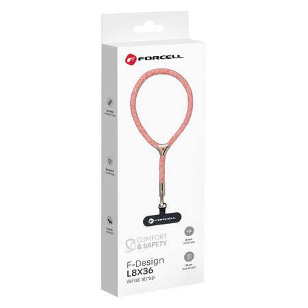 Smycz do telefonu na nadgarstek z regulacją długości Forcell F-Design L8X36 (max 18cm w pętli) różowo biała