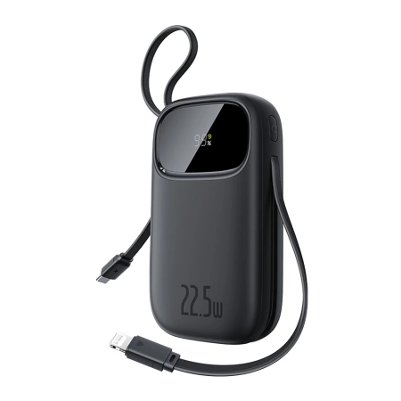 Powerbank Baseus EnerFill FC31 20000mAh 22.5W z wyświetlaczem cyfrowym i 2 wbudowanymi kablami (USB-C + Lightning) - czarny