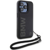BMW Signature Leder-Wordmark-Cord-Hülle für iPhone 15 Pro Max – Schwarz