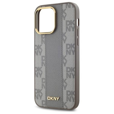 Original Handyhülle IPHONE 14 PRO MAX DKNY Hardcase Leather Checkered Mono Pattern MagSafe (DKHMP14XPCPVSLE) beige