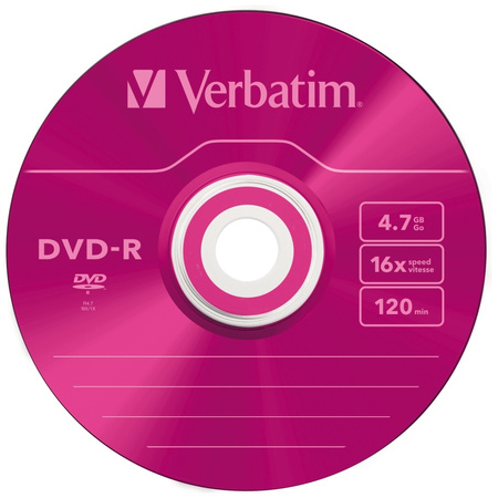 Płyta DVD-R Verbatim COLOUR SLIM 4.7GB   16X 5szt wielokolorowy 43557