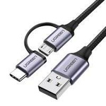 Ugreen kabel przewód 2w1 USB - micro USB / USB Typ C 1m 2,4A czarny (30875)