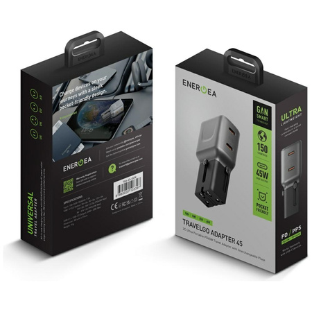 Ładowarka sieciowa Energea TravelGo      Adapter 45 2xUSB-C 45W grafitowo-czarny