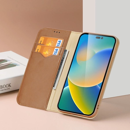 Dux Ducis Hivo echt Leder booktype case schutzhülle aufklappbare hülle für iPhone 14 Pro braun