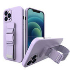Rope case gel TPU airbag case cover with lanyard for iPhone 12 Pro purple