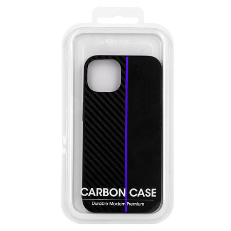 Tel Protect CARBON Case do Iphone 13 Pro Max Czarny z niebieskim paskiem