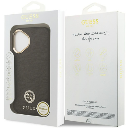 GUESS futerał do IPHONE 17 kompatybilny z MagSafe GUHMP17SPGCRMDEW (PU W/ Grained Strass Logo) brązowy