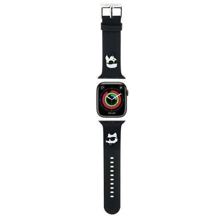 Armband für APPLE WATCH 4 / 5 / 6 / 7 / 8 / SE / ULTRA (42 / 44 / 45 / 49 MM) Karl Lagerfeld Strap 3D Rubber Karl&Choupette Heads (KLAWLSLKCNK) schwarz