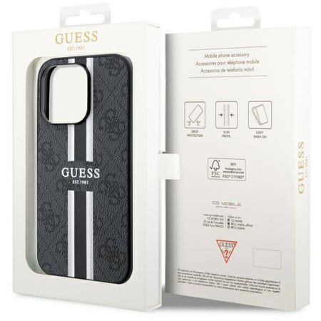 Guess GUHMP14XP4RPSK iPhone 14 Pro Max 6,7&quot; schwarz/schwarzes Hardcase 4G bedruckte Streifen MagSafe