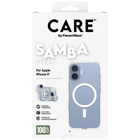 CARE by PanzerGlass Modisches Samba Case mit weißem MagSafe für iPhone 17 - Transparent