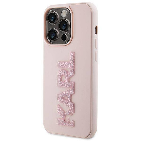 Karl Lagerfeld 3D-Gummi-Glitzer-Logo-Hülle für iPhone 15 Pro Max – Rosa