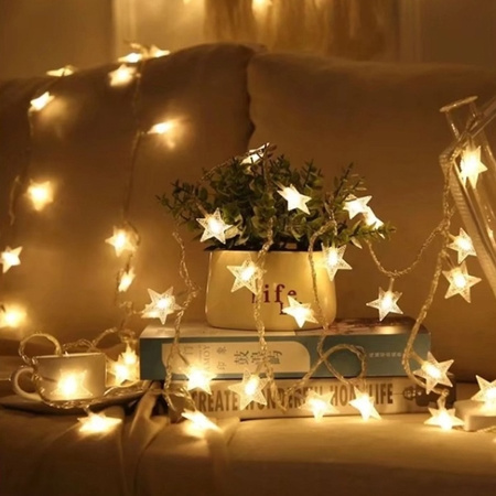 Lampki choinkowe LED snowflake/star - 3m/20 lampek ciepłe białe/warm white zasilane bat. 3xAA EHD-LS04