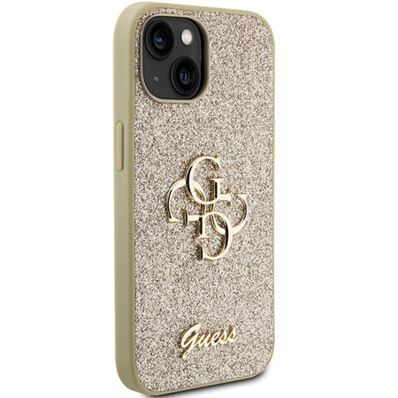 Guess Glitter Script Big 4G case for iPhone 15 - gold