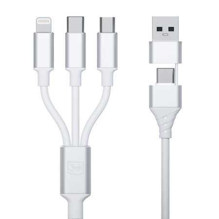 3MK KABEL HYPER 3w1 1,5m Biały USB-A/C do Micro/USB-C/Lightning