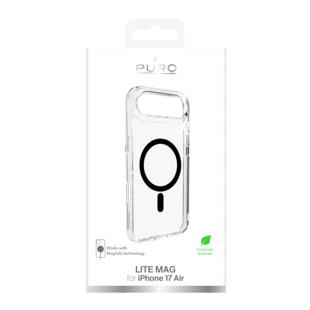 Etui Puro Lite Mag TPU+PC kompatybilne z MagSafe na iPhone 17 Air - przezroczyste z czarnym pierścieniem