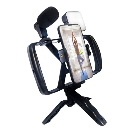 Zestaw / uchwyt selfie z pilotem na bluetooth tripod do transmisji na żywo z lampą LED, mikrofonem, pilotem TL-49T