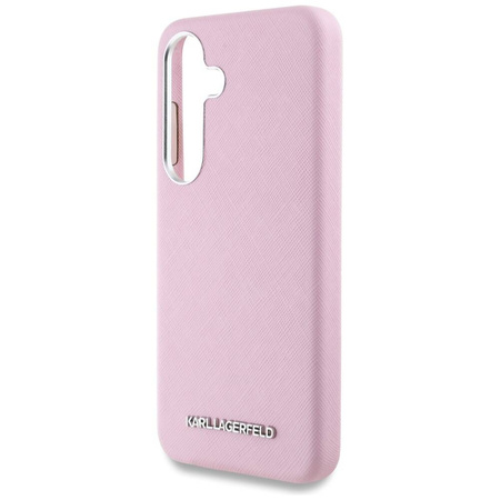 Original Handyhülle SAMSUNG GALAXY S25 Karl Lagerfeld Saffiano Full Wrapped Elongated Metal Logo MagSafe rosa