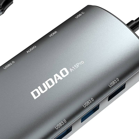 Dudao 11w1 wielofunkcyjny HUB USB Typ C - USB Typ C PD 60 W / HDMI / 3,5 mm mini jack / 1x USB 2.0 / czytnik kart SD micro SD / VGA / RJ45 / 3x USB 3.2 Gen 1 szary (A15Pro grey)