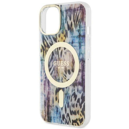 Guess GUHMP14SHLEOPWB iPhone 14 6.1" Blau/Blau Hardcase Leopard MagSafe