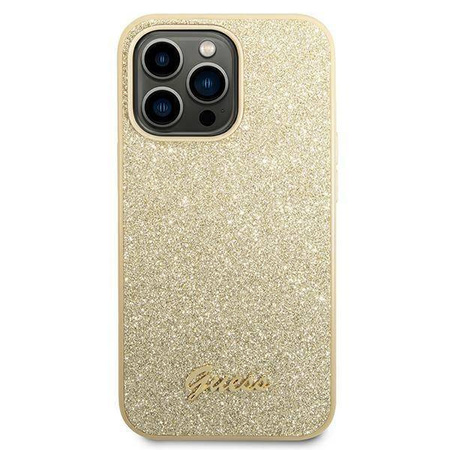 Guess Glitter Flakes Metal Logo Case – Etui iPhone 14 Pro (złoty)