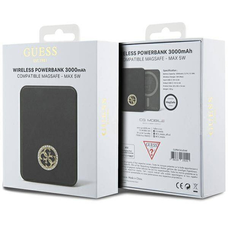 Guess powerbank indukcyjny 5W GUPBM3AL4DMK 3000mAh czarny MagSafe 4G Strassed Metal Logo