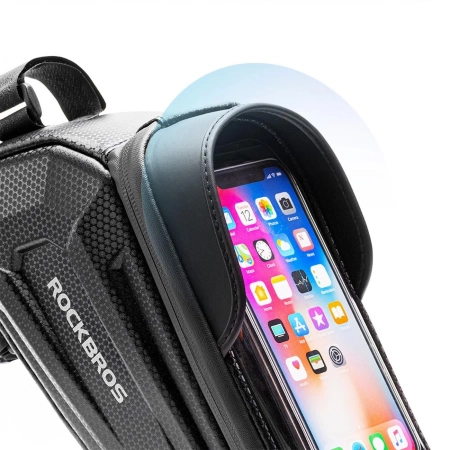 Rockbros B68 Fahrradtasche für gepanzerten Rahmen mit Handytasche und Abdeckung 1,7 l – Schwarz