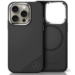 Original Handyhülle IPHONE 16 PRO Mercedes Hardcase Silicone Tonal Logo Wood Pattern MagSafe (MEHMP16L23SUGDK) schwarz