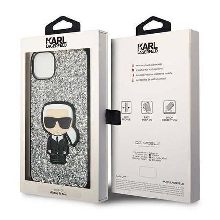 Original Case IPHONE 14 Karl Lagerfeld Hardcase Glitter Flakes Ikonik (KLHCP14SGFKPG) silver