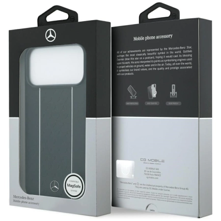 Mercedes Leder Sternmuster Streifen MagSafe Hülle für iPhone 17 Pro Max - Schwarz