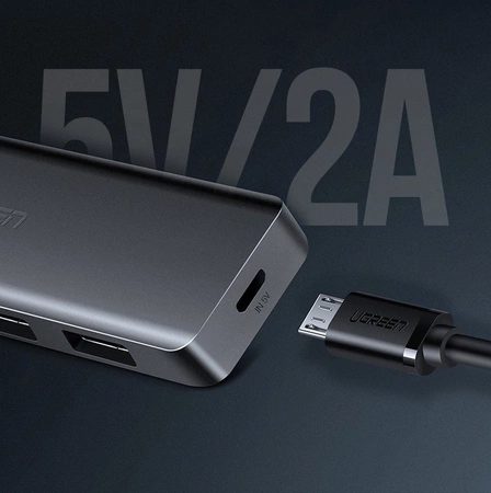 Ugreen USB HUB - 4x USB 3.2 Gen 1 with micro USB power port gray (CM219 50985)