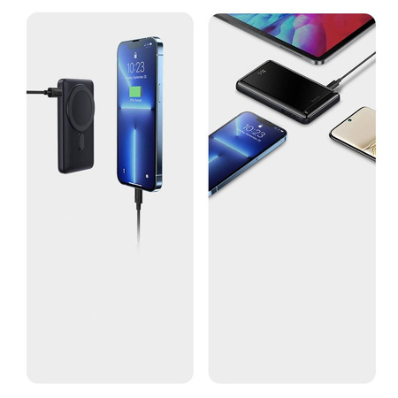 Baseus Magnetic Bracket powerbank z bezprzewodowym ładowaniem MagSafe 10000mAh 20W Overseas Edition biały (PPCX000202) + kabel USB Typ C Baseus Xiaobai Series 60W 0,5m