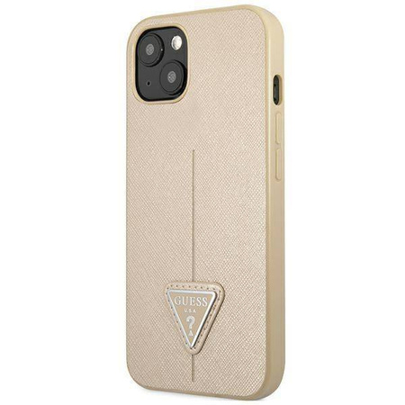 Oryginalne Etui IPHONE 14 Guess Hardcase Saffianotriangle Logo (GUHCP14SPSATLE) beżowe