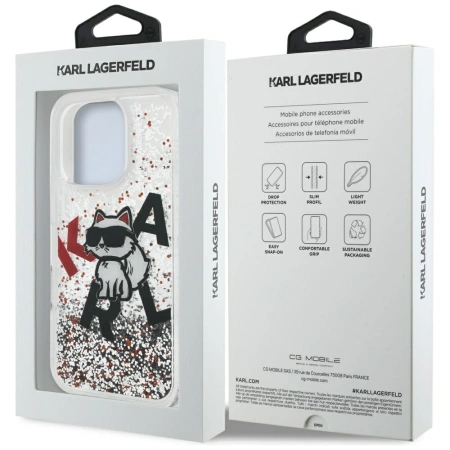 Karl Lagerfeld Liquid Glitter Choupette Logo Hülle für iPhone 16 Pro Max – Transparent