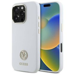 Original Handyhülle IPHONE 16 PRO MAX Guess Hardcase Silicone Logo Strass 4G (GUHCP16XM4DGPH) weiß