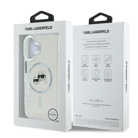Karl Lagerfeld IML Metal Karl&amp;Choupette Head MagSafe Case for iPhone 16 - White