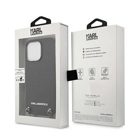 Oryginalne Etui IPHONE 13 PRO Karl Lagerfeld Hardcase Leather Textured And Chain (KLHCP13LPMK) czarne