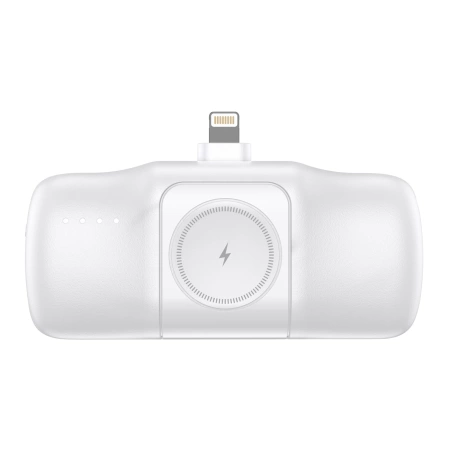Wozinsky WF16-YLS 5000mAh 15W Lightning Mini Power Bank with Built-in USB-C Cable and Apple Watch Charger - White