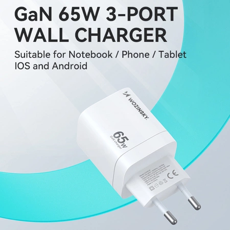 Wozinsky CGWCW 65W USB-A / 2 x USB-C GaN wall charger - white