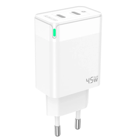 JELLICO Netz-Ladegerät C106 GaN PD 45W 2xUSB-C + Kabel USB-C - Lightning weiss