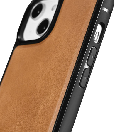 iCarer Leather Oil Wax etui pokryte naturalną skórą do iPhone 14 Plus (kompatybilne z MagSafe) brązowy (WMI14220719-TN)