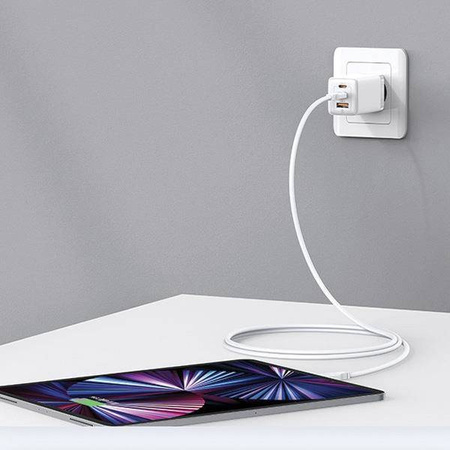 Wall Charger USAMS 2xUSB-C+1xUSB 65W (only head) GaN PD3.0 +QC3.0 Fast Charging gradient purple Sandru Series CC180TC03 (US-CC180)