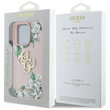Etui Guess Grained Roses Big 4G logo na iPhone 16 Pro - różowe